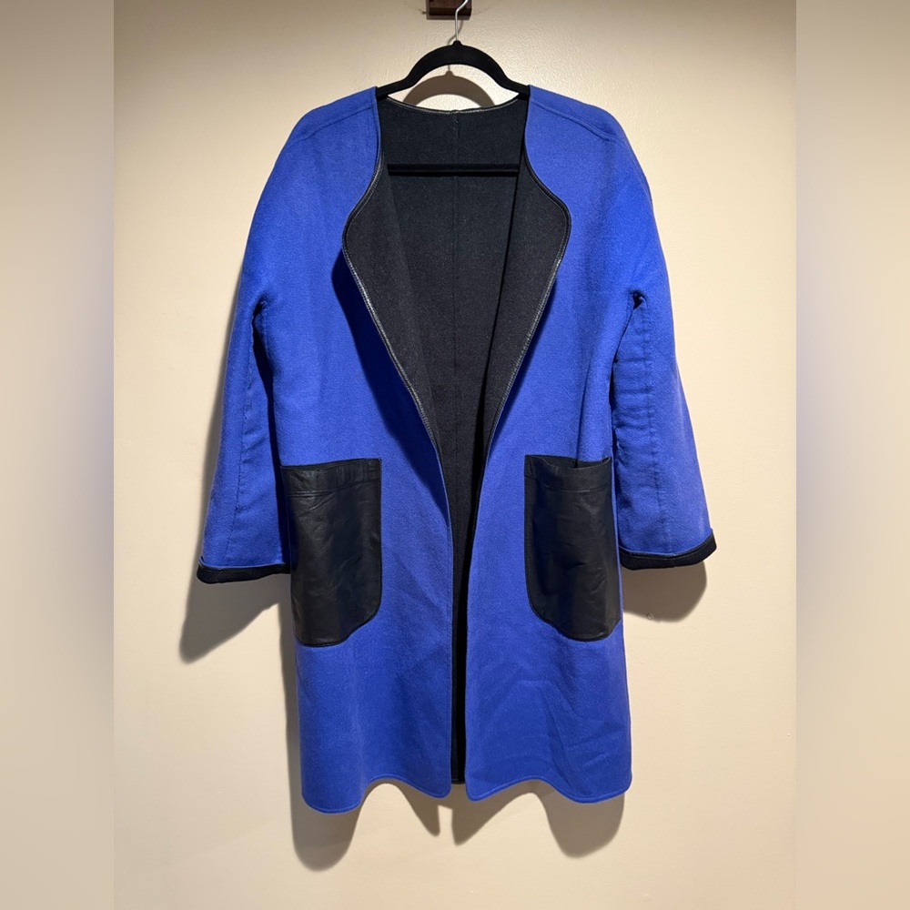Lafayette 148 Reversible Coat sweater wool mohair blend leather pocket *flaw